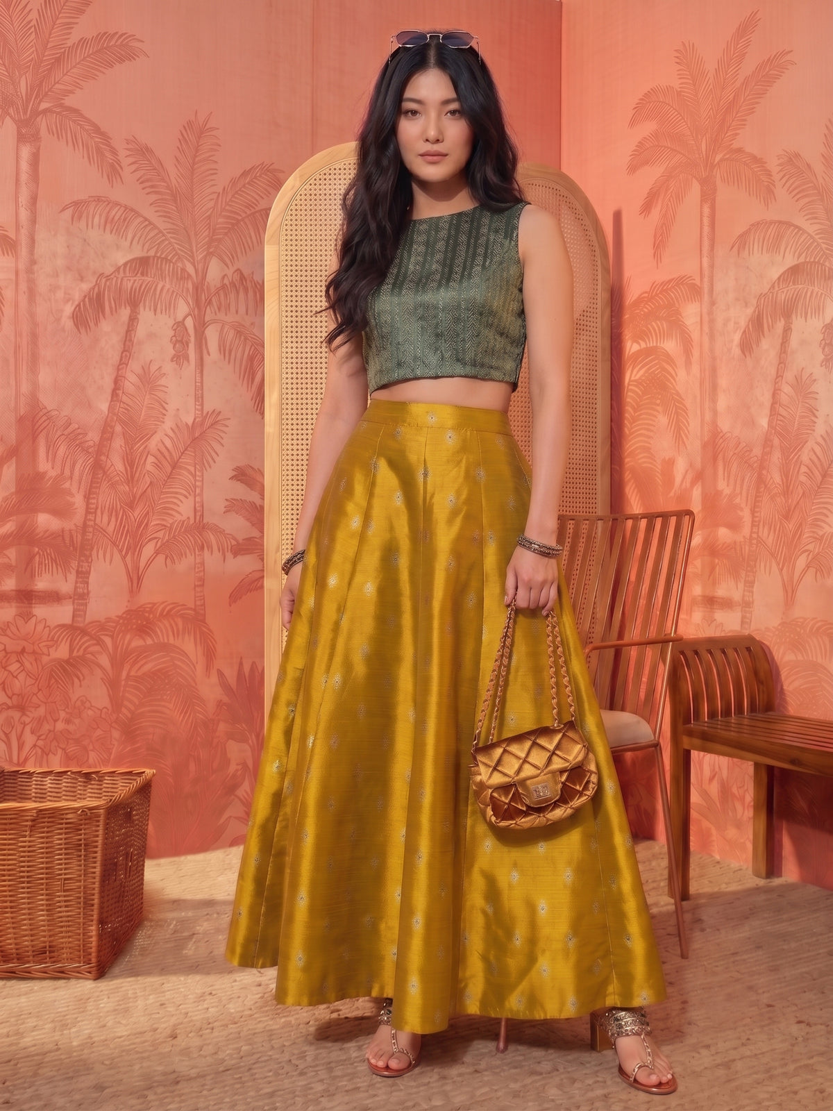 Printed Round Neck Top With Palazzos Co-Ords