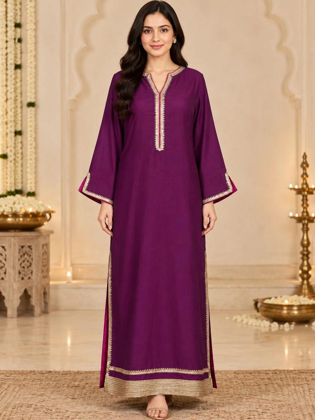 Ahalyaa Purple Solid Ankle Length Kurta