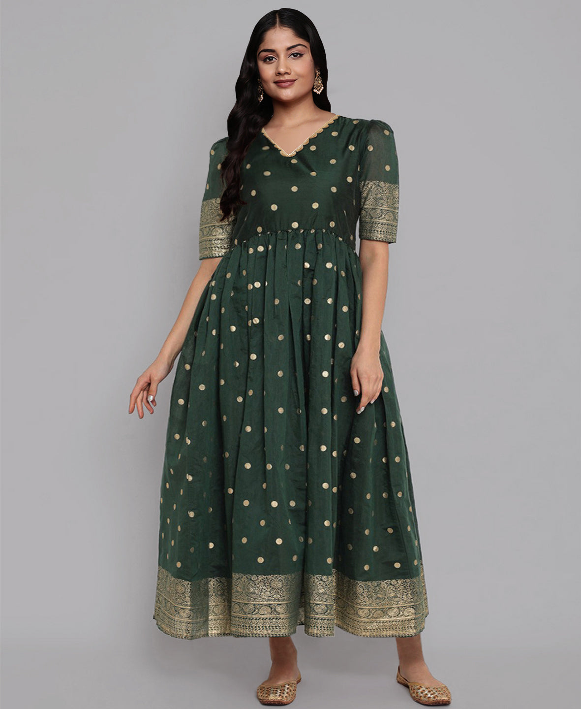 A PLUS BY AHALYAA Chanderi Greem Ethnicress