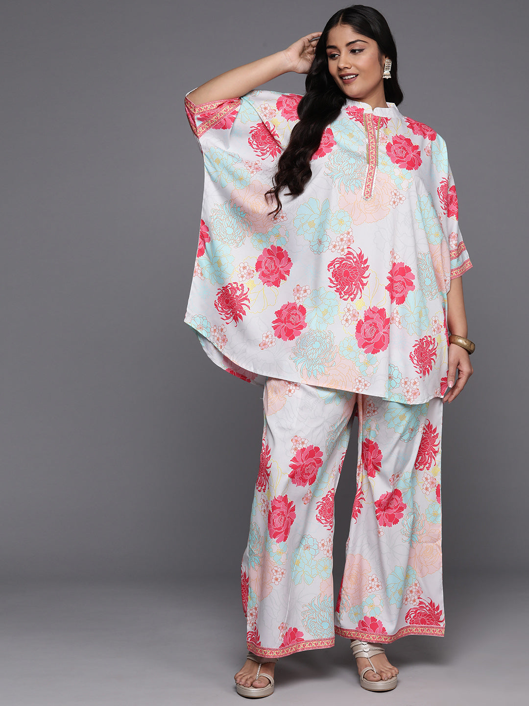 Multicoloured Plus Size Printed Ethnic Co-Ords