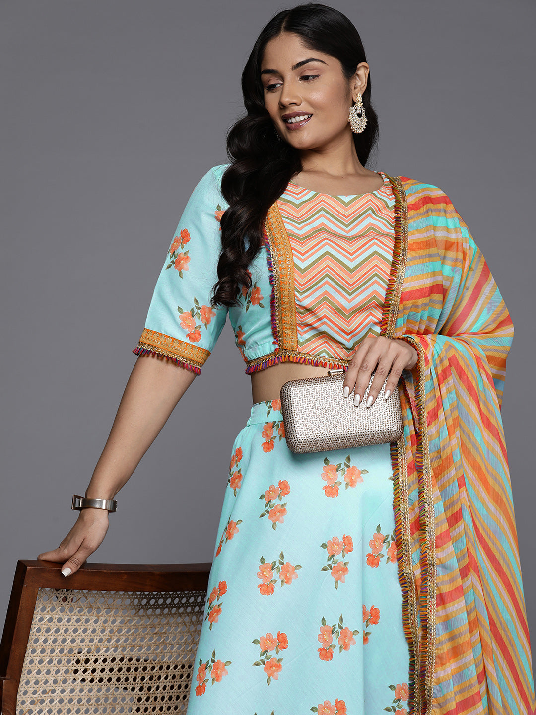 Plus Size Printed Zari Ready to Wear Lehenga & Blouse With Dupatta