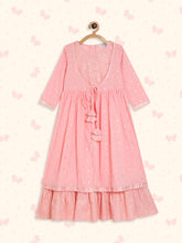 Pink Geometric Printed Cotton Fit and Flare Girls Maxi Ethnic Dress