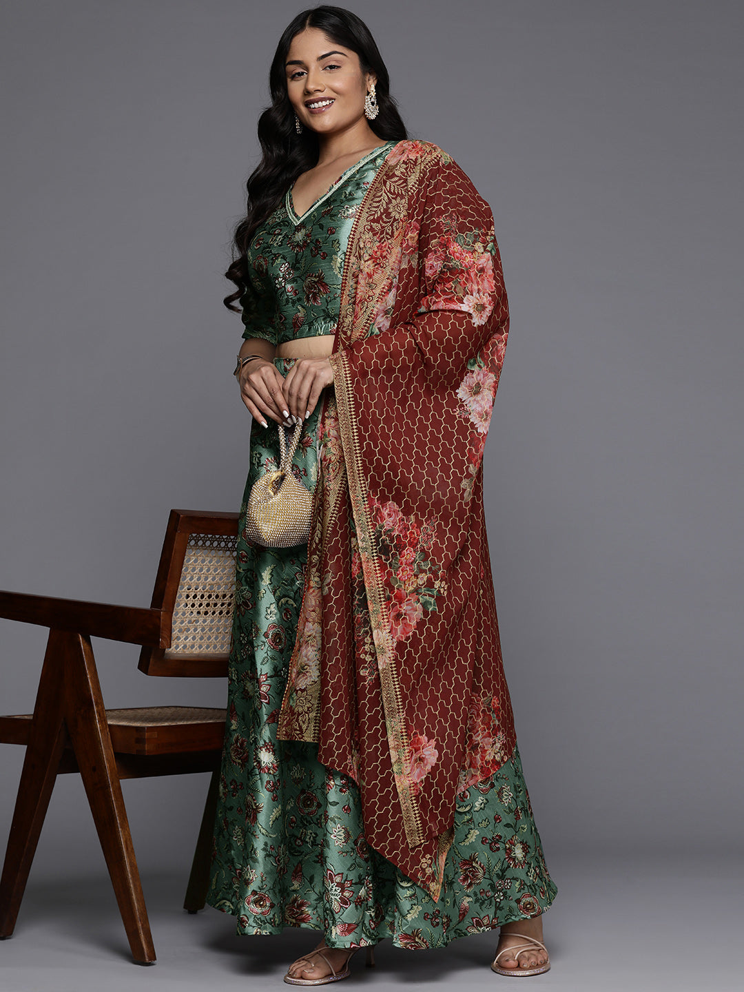 Plus Size Floral Printed Ready to Wear Lehenga & Blouse With Dupatta