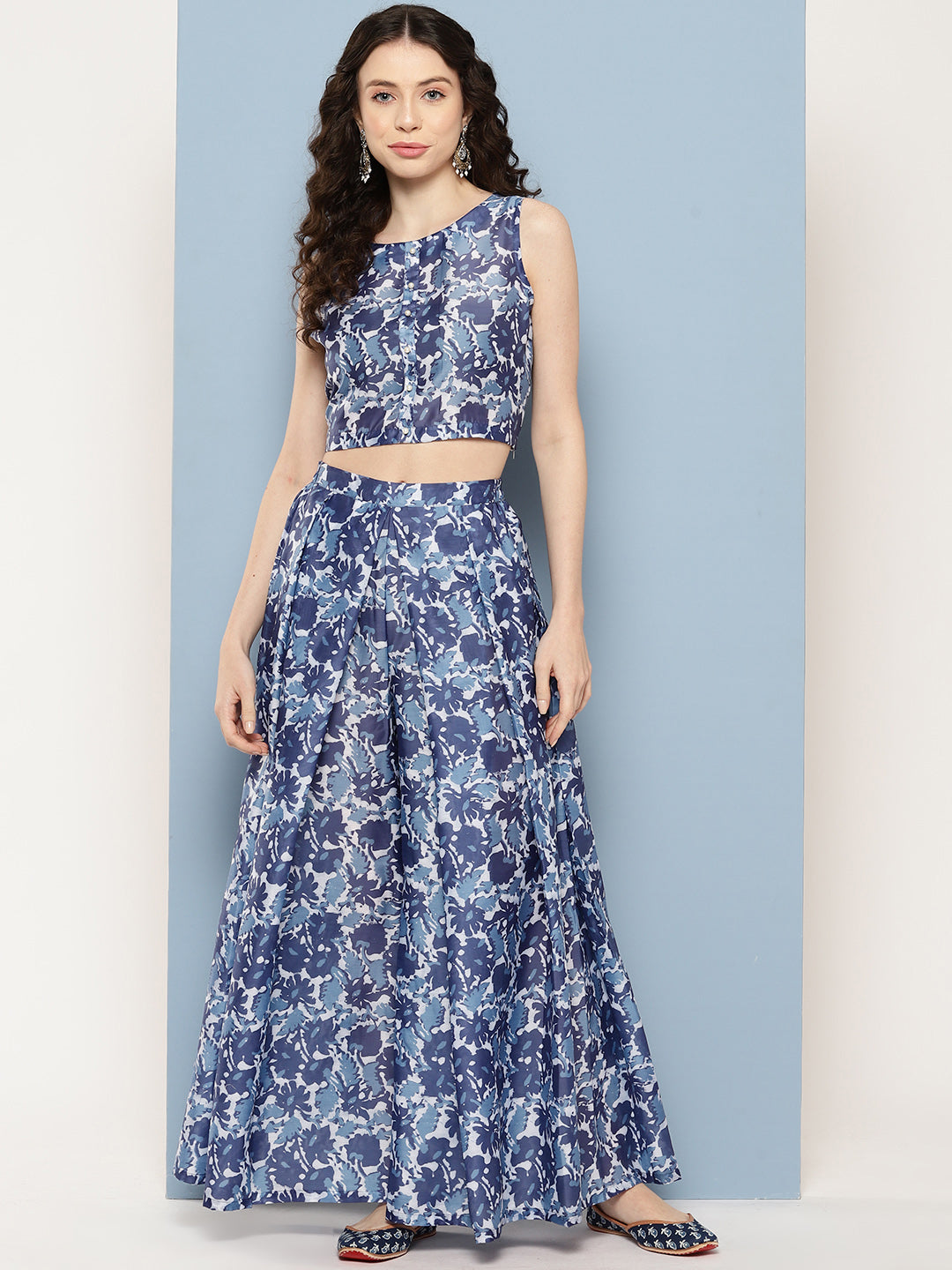 Navy Blue Printed Ethnic Co-Ords