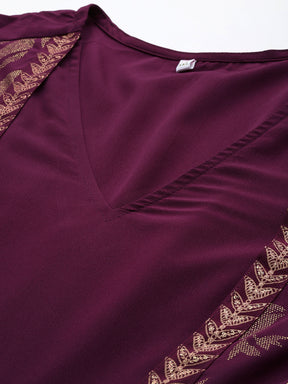 Burgundy & Gold Plus Size Floral Print A-line Maxi Ethnic Dress