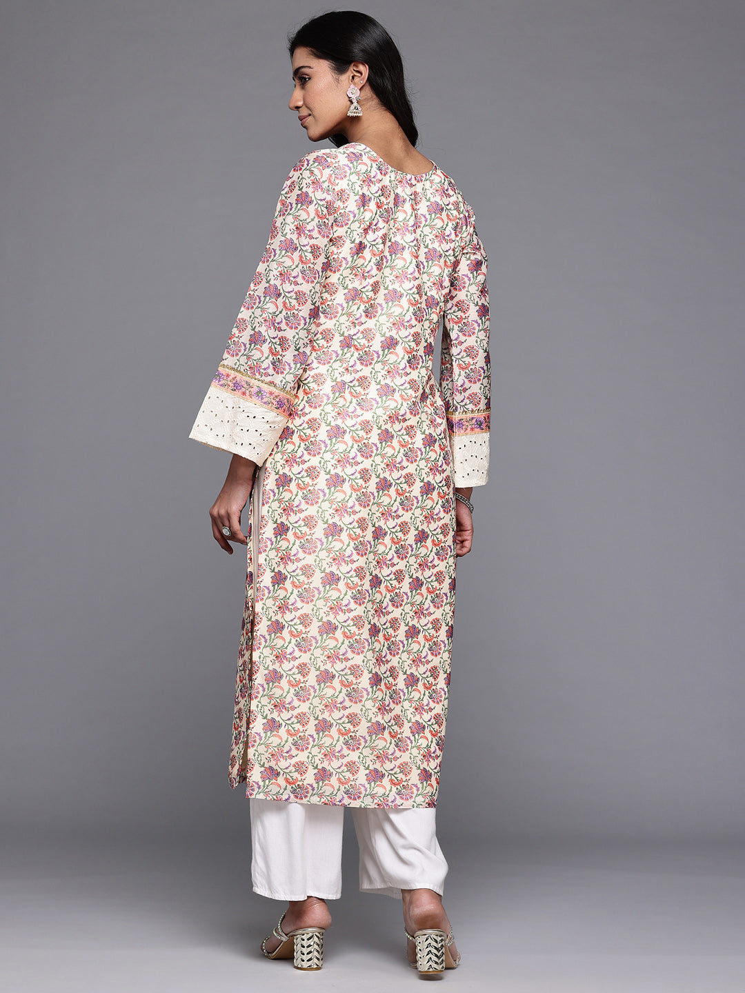Ahalyaa Floral Printed Flared Sleeves Sequinned Kurta