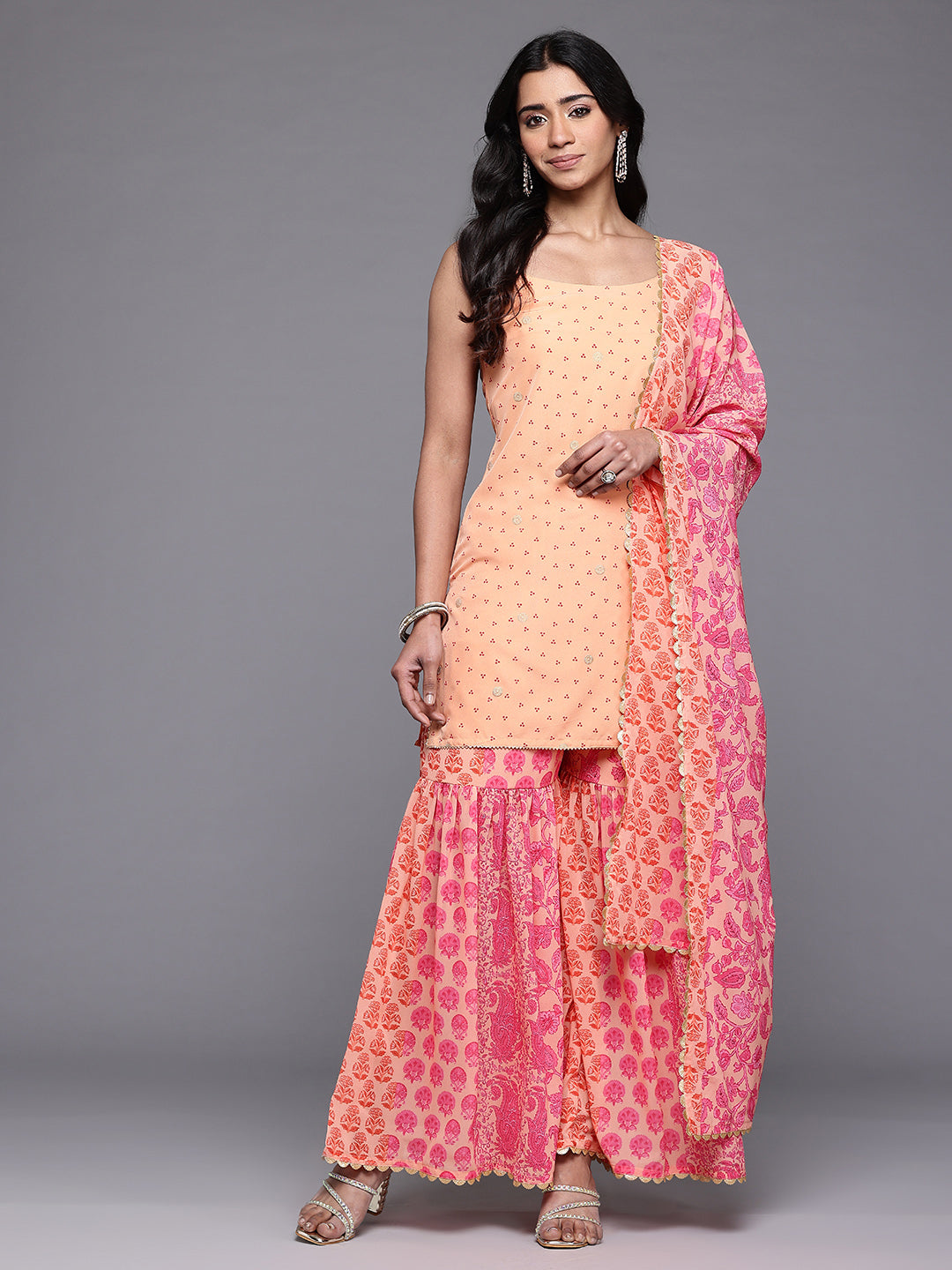 Ahalyaa Bandhani Printed Gotta Patti Kurti with Sharara & Dupatta