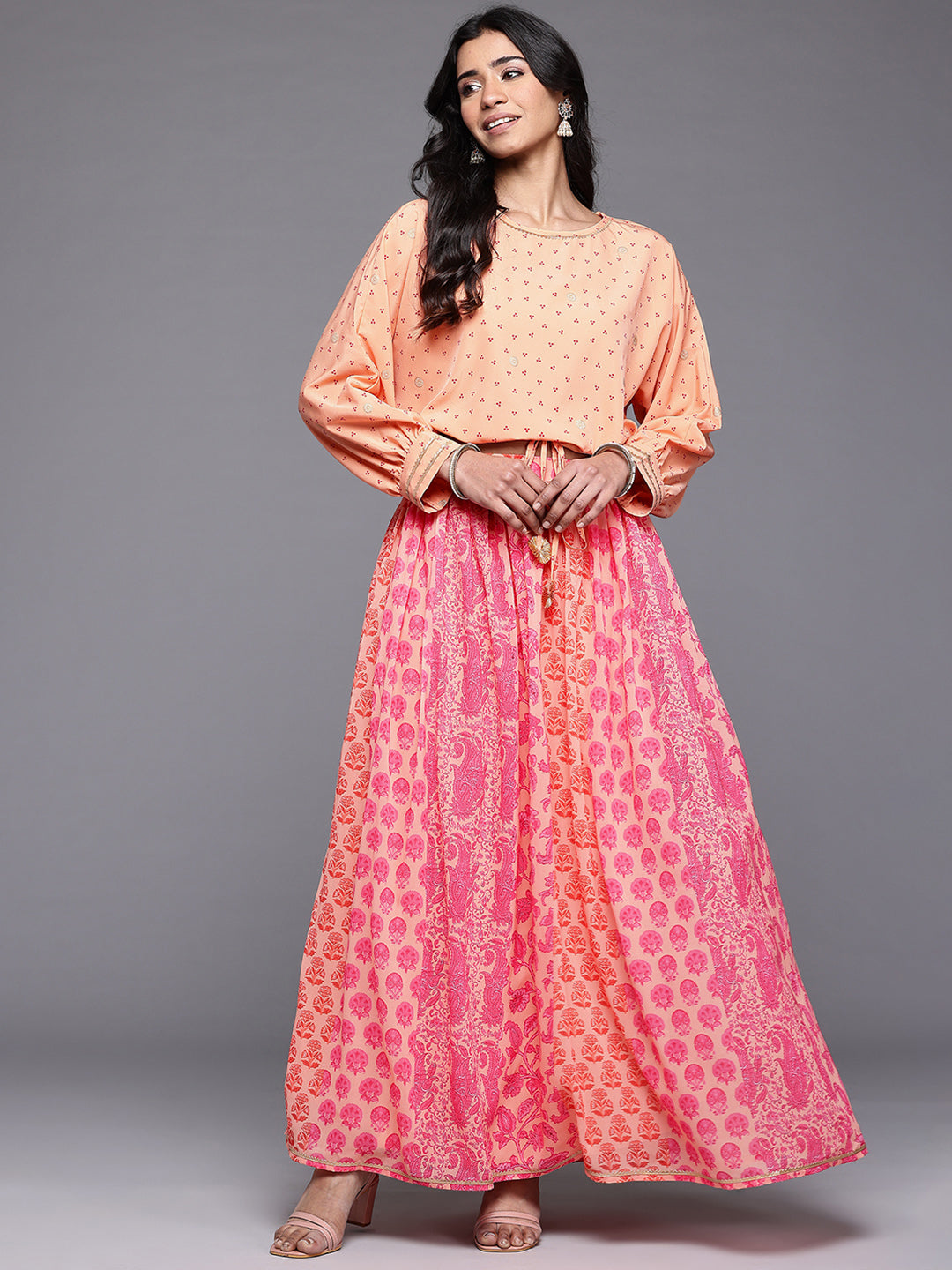 Ahalyaa Printed Top & Long Skirt Co Ord Set