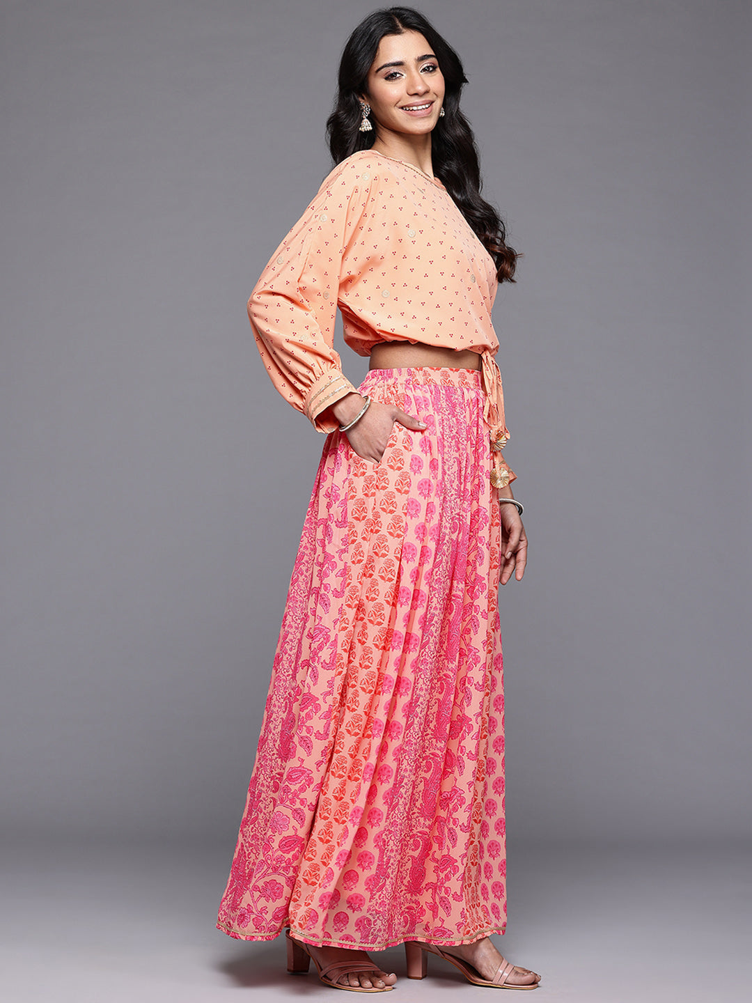 Ahalyaa Printed Top & Long Skirt Co Ord Set