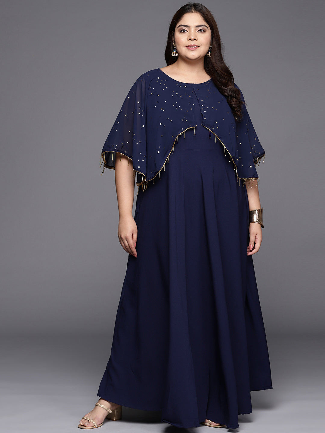 Navy Blue Plus Size Round neck Maxi Ethnic Dress Navy Blue Plus Size Round neck Maxi Ethnic Dress