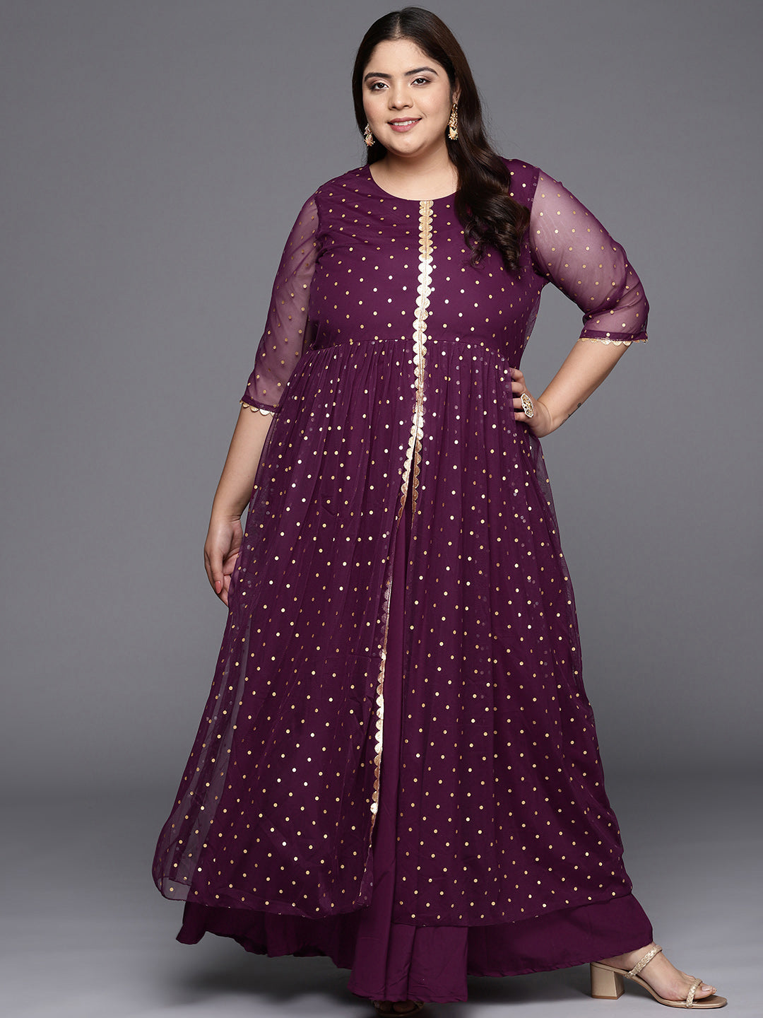 Burgundy & Gold Plus Size Maxi Ethnic Dress Burgundy & Gold Plus Size Maxi Ethnic Dress