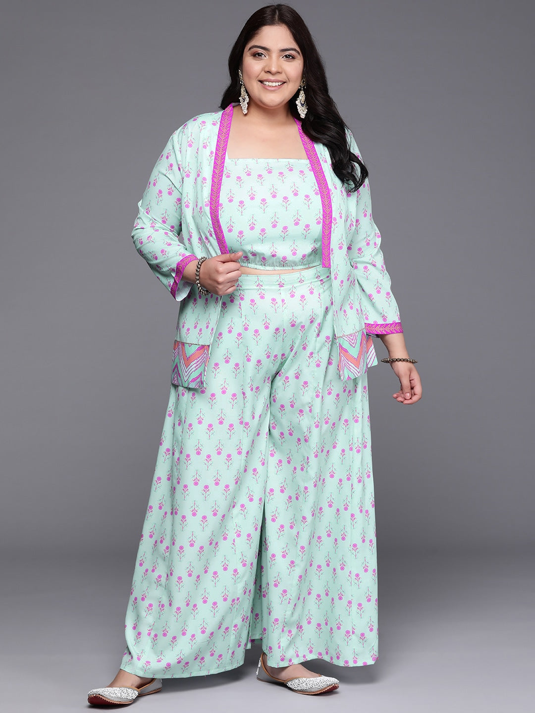 Women Plus Size Printed Ethnic Co-Ords Set