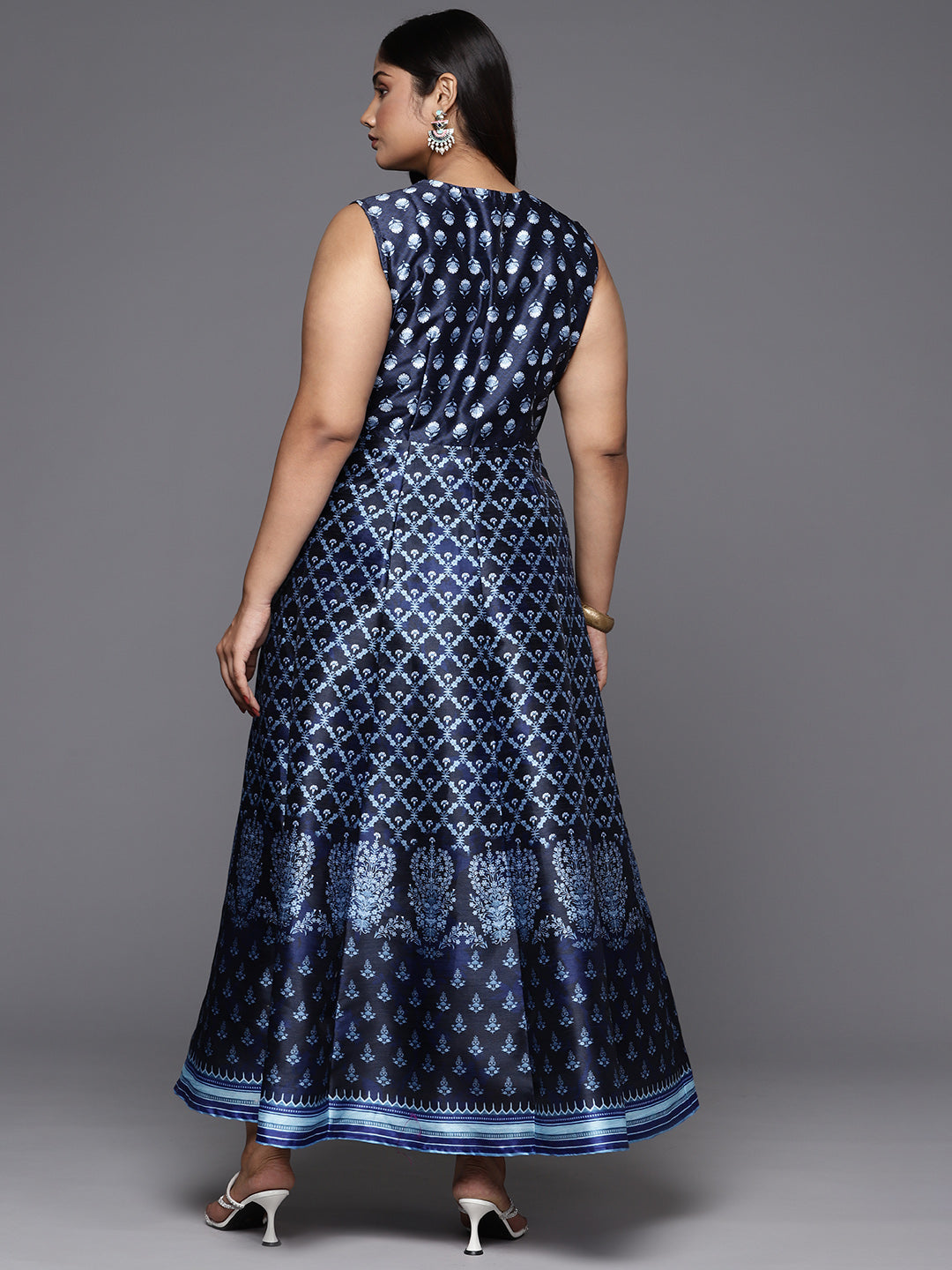Blue Plus Size Printed Wrap Maxi Dress