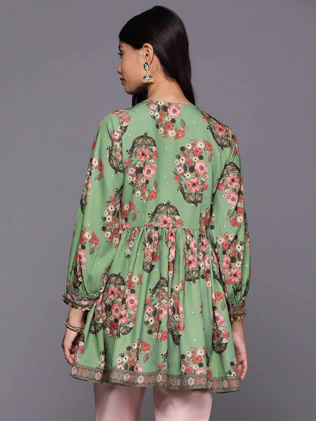Green & Pink Floral Printed Tunic