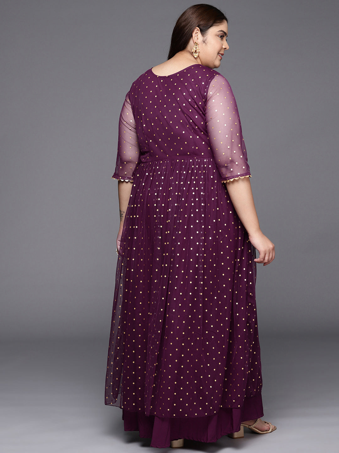 Burgundy & Gold Plus Size Maxi Ethnic Dress