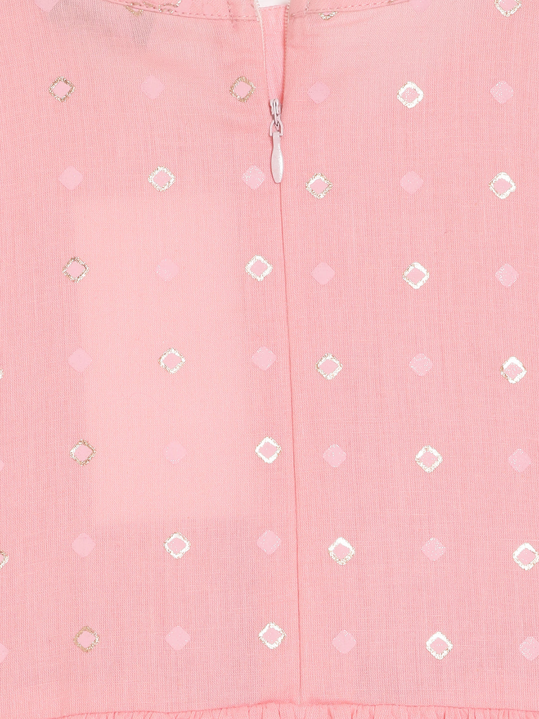 Pink Geometric Printed Cotton Fit and Flare Girls Maxi Ethnic Dress