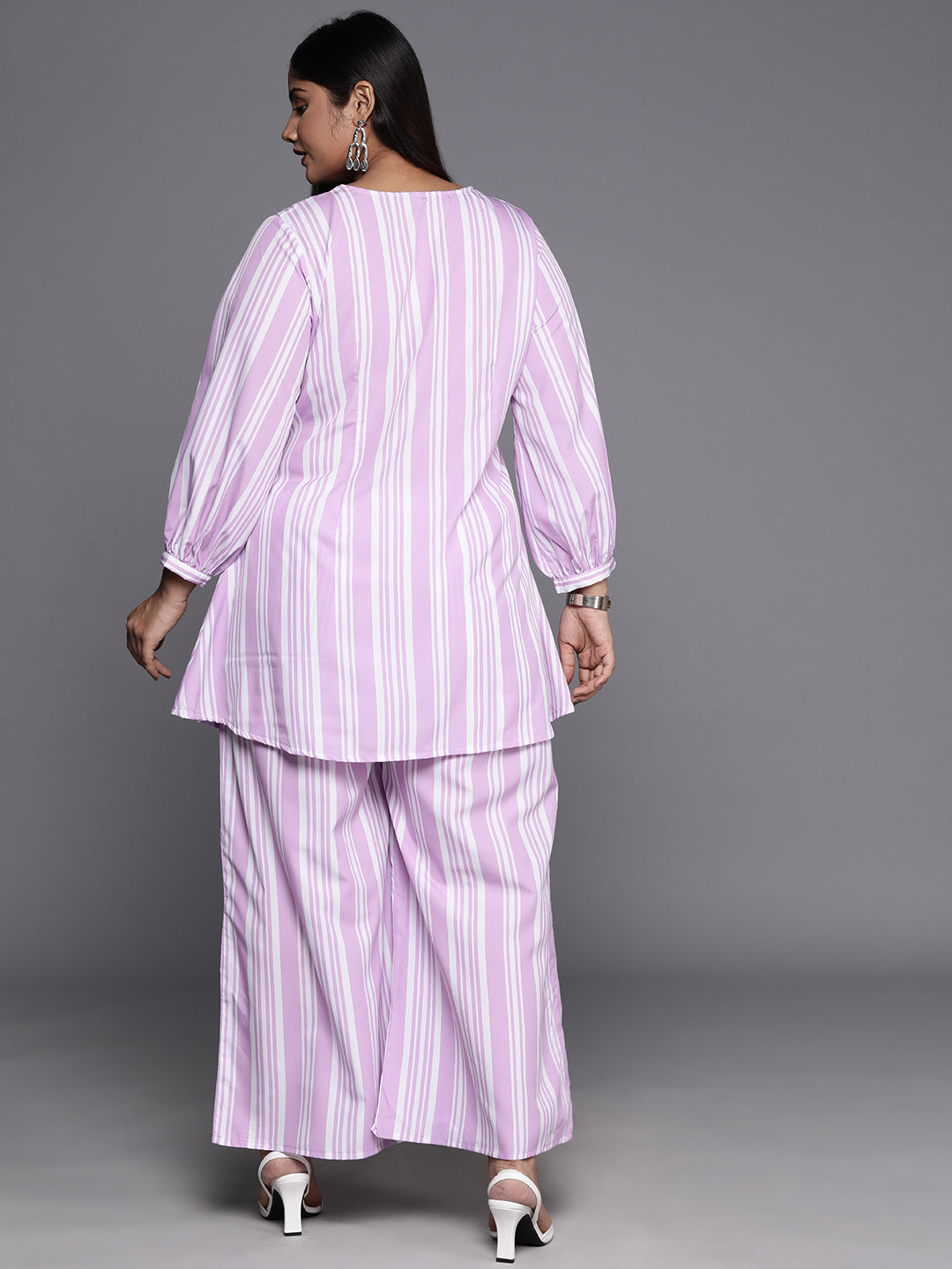 Lavender & White Plus Size Striped Tunic with Palazzos