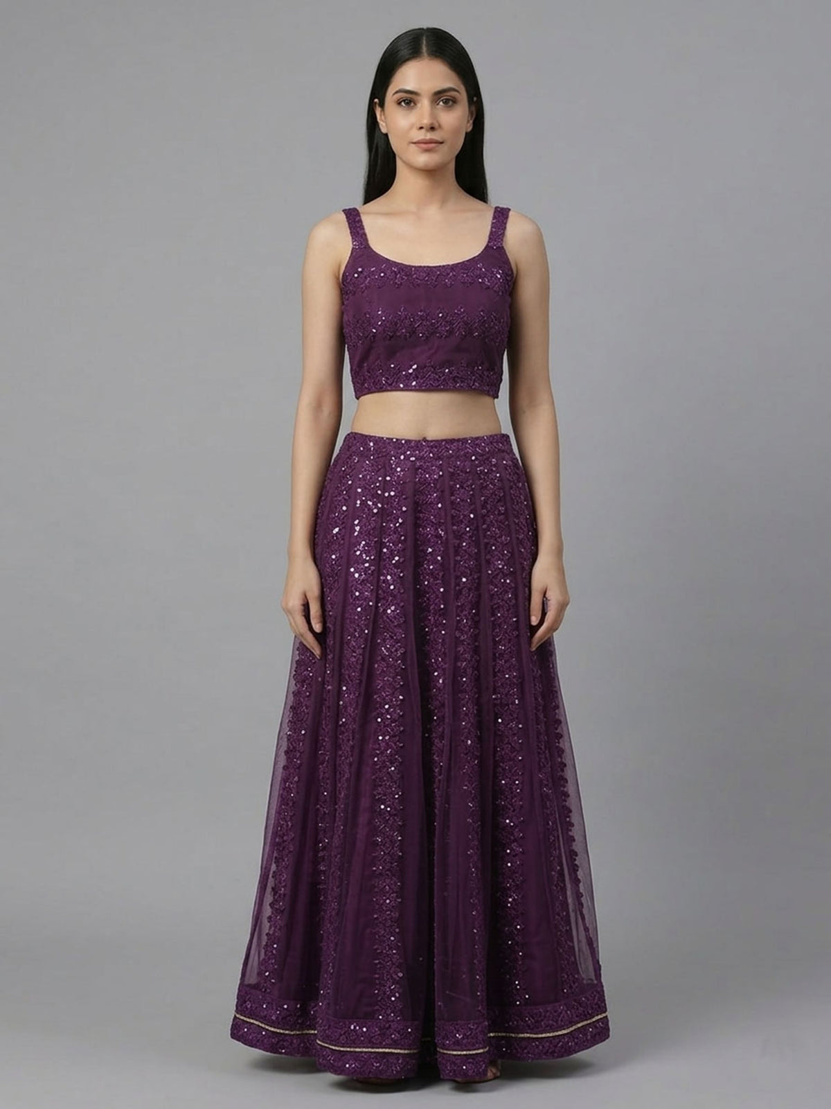 Embellished Top with Skirt & Jacket