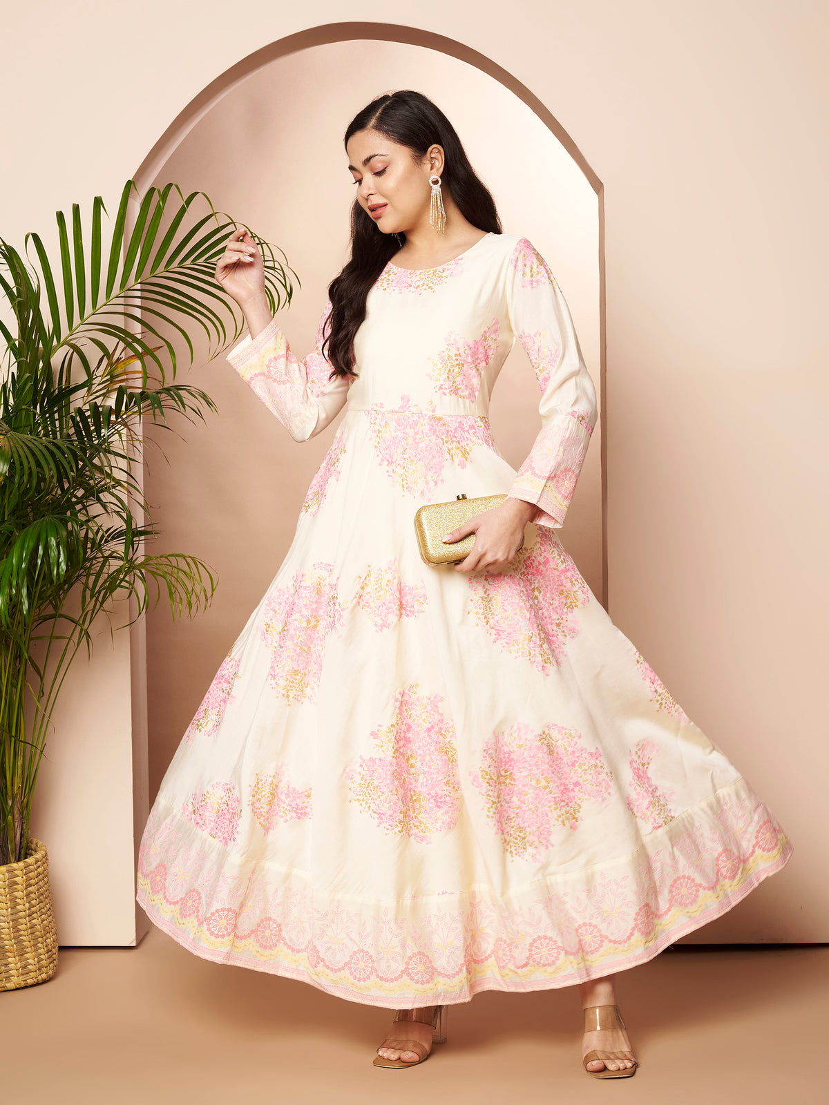 Printed Round Neck Fit & Flare Ethnic Dresses