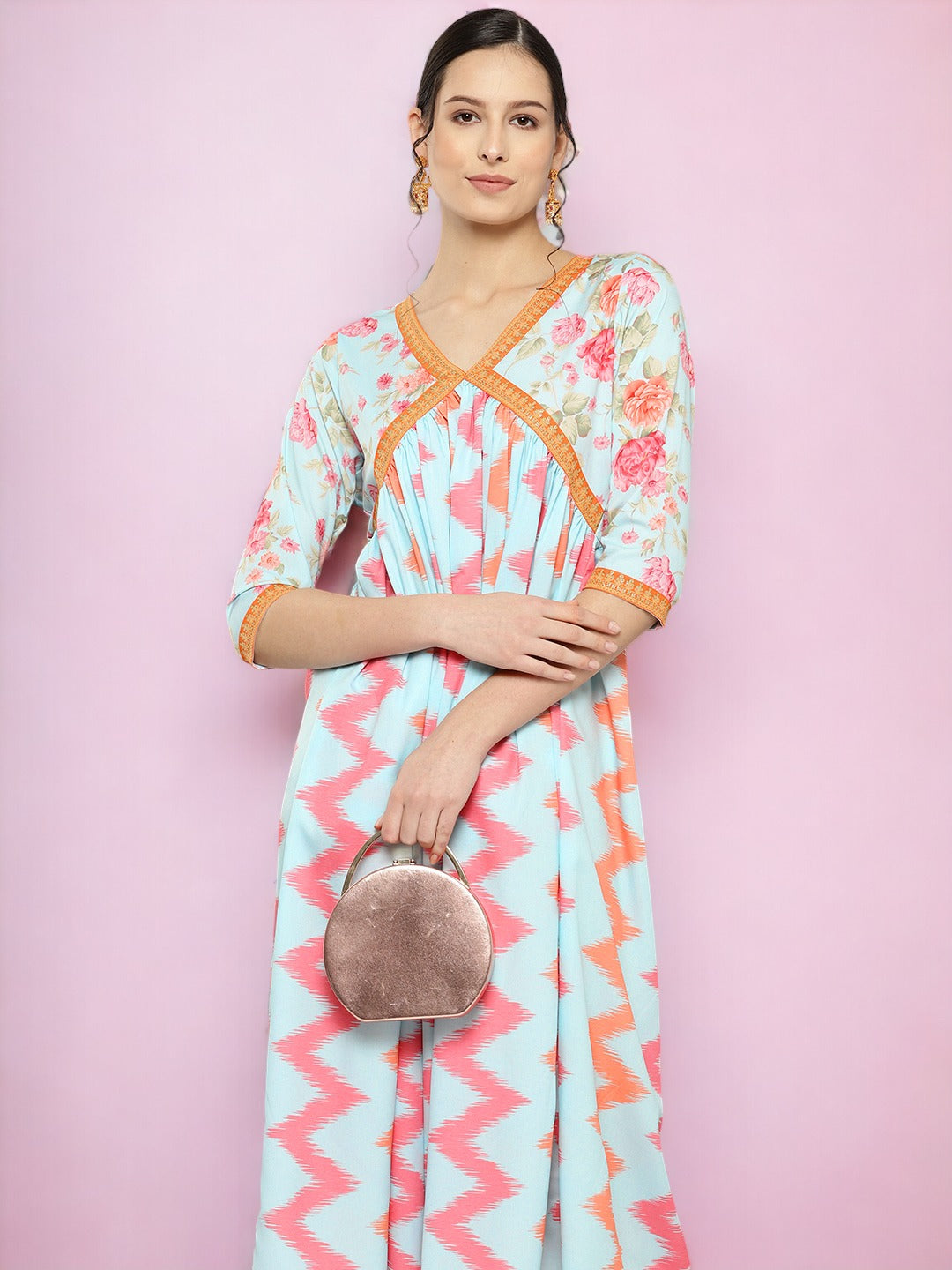 midi ethnic dress Ahalyaa Floral Printed Midi Empire Ethnic Dress