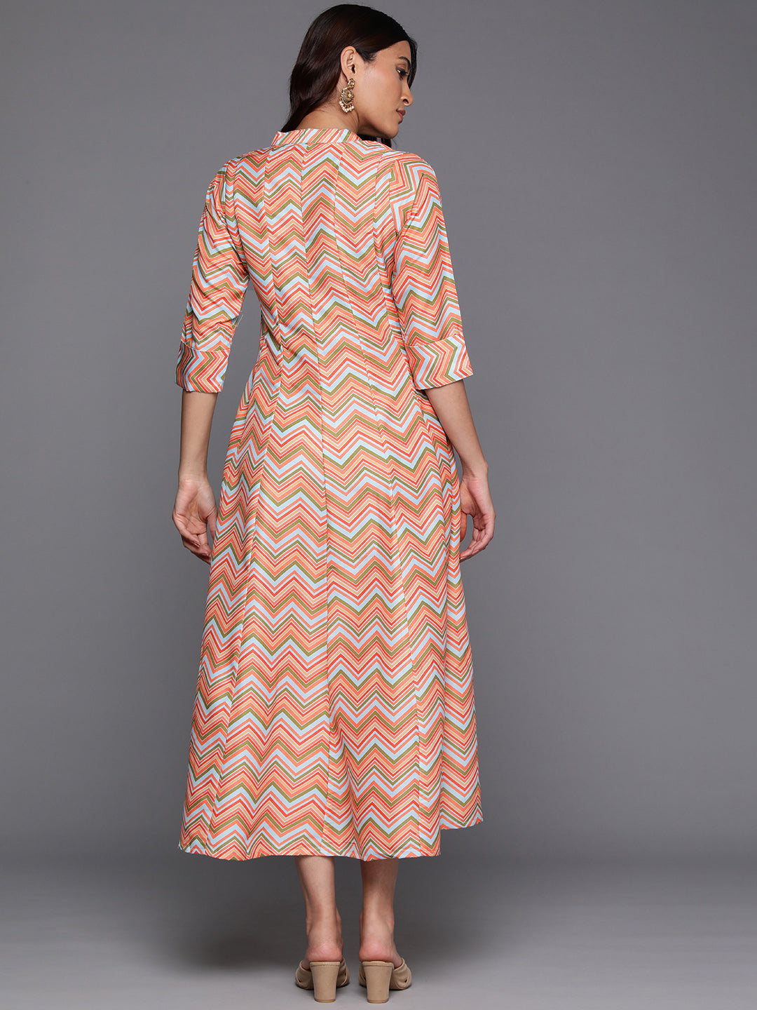 Women Chevron Printed A-line Midi Dress