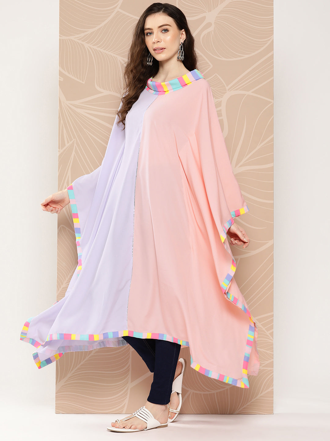 Lavender & Peach Colourblocked Kaftan Kurta