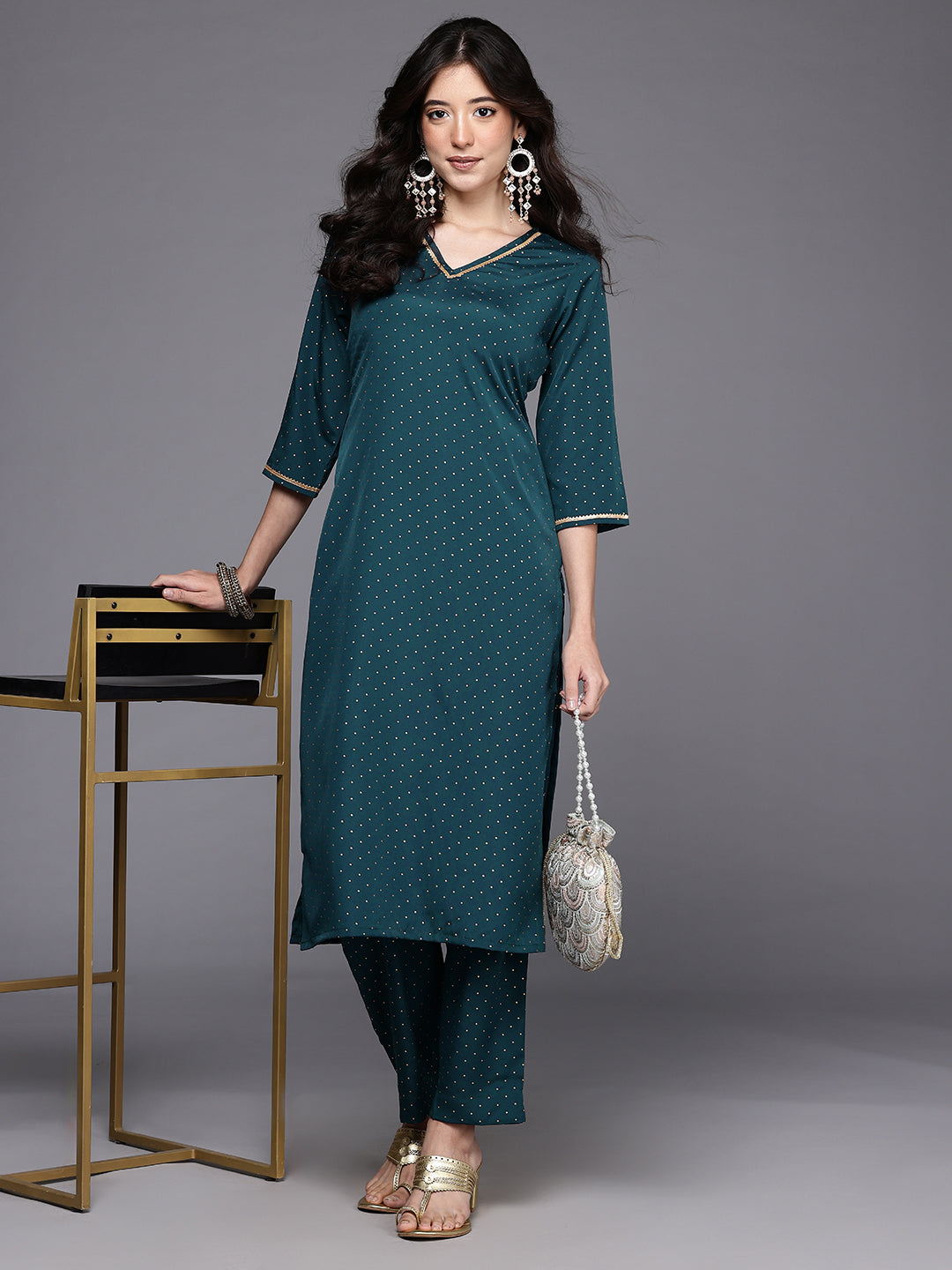 Solid Regular Gotta Patti Kurta with Palazzos