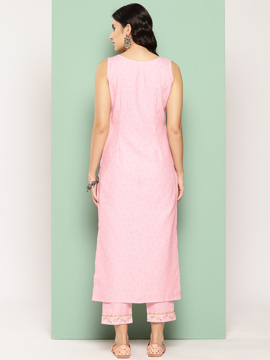 Pink Floral Printed Panelled Gotta Patti Pure Cotton Kurta with Trousers