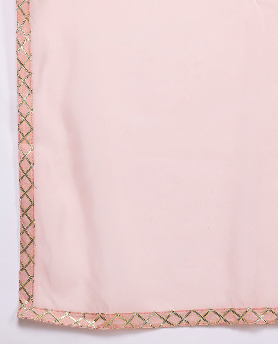 Floral Printed Pleated Thread Work Kurta With Trousers & Dupatta