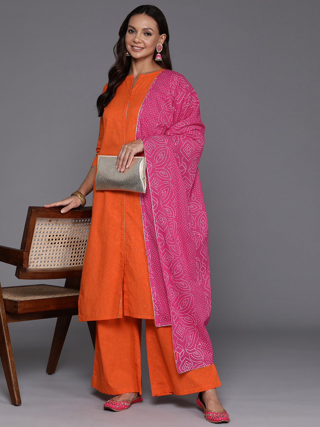 Women Floral Printed Regular Gotta Patti Pure Cotton Kurta with Palazzos & With Dupatta