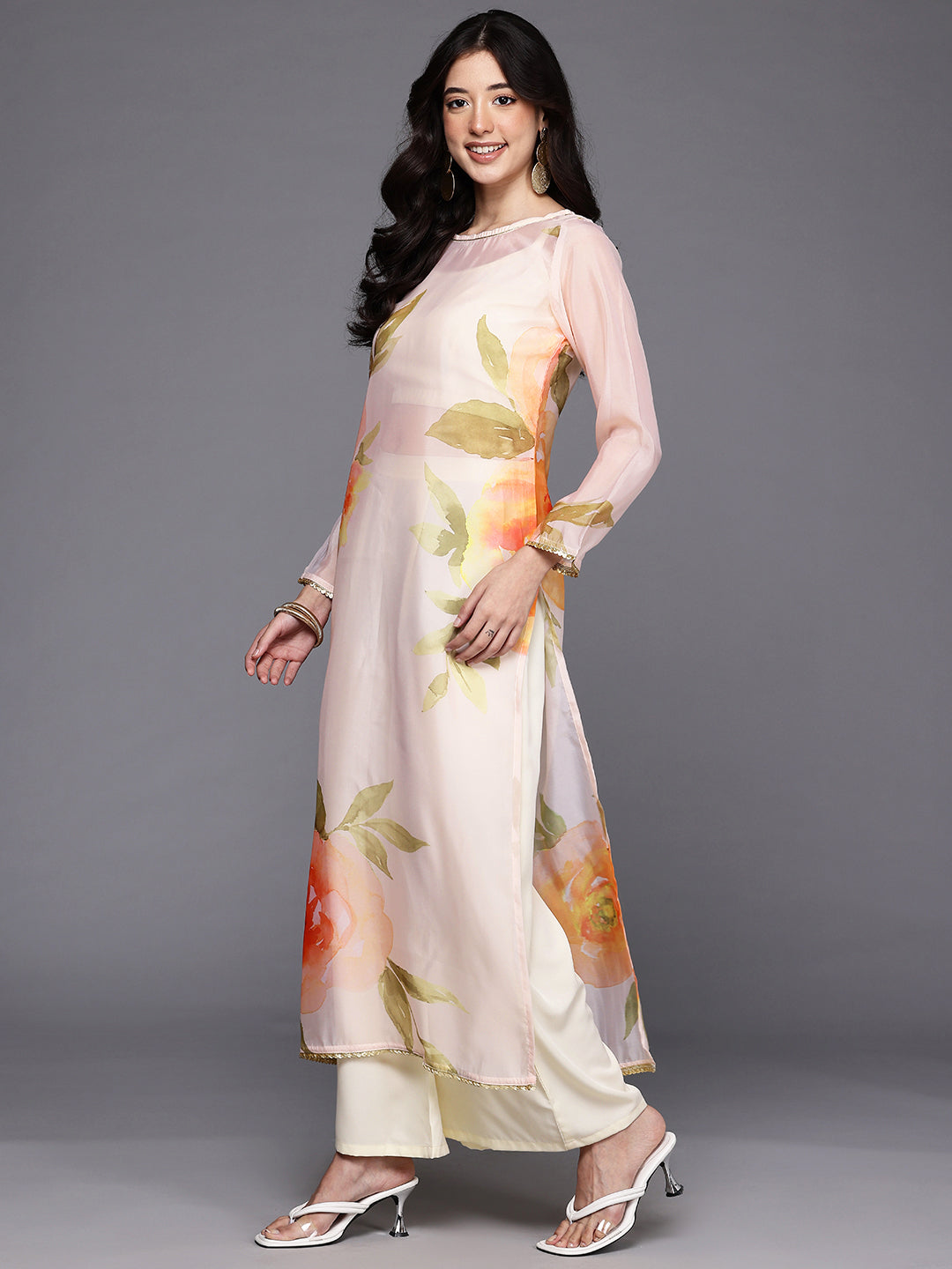 Floral Printed Regular Sequinned Kurta with Palazzos