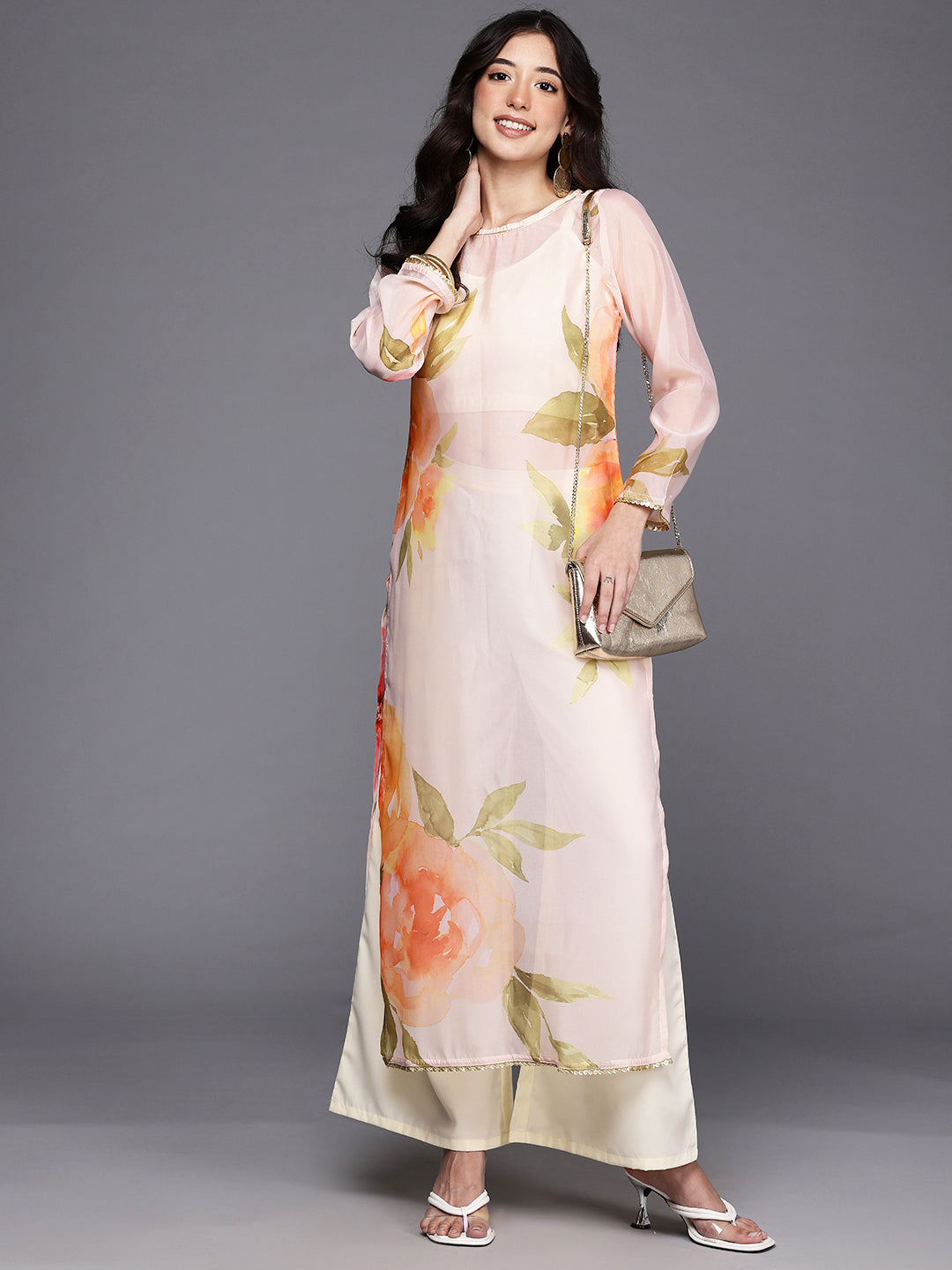 Floral Printed Regular Sequinned Kurta with Palazzos
