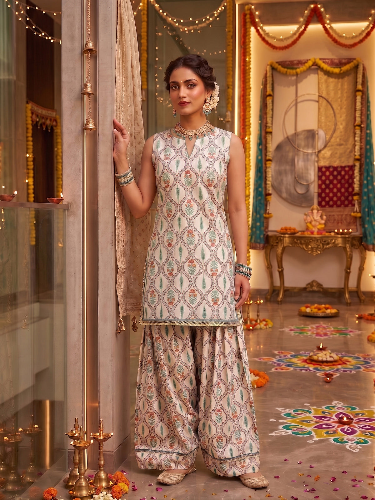 Women Ethnic Motifs Printed Regular Kurta with Palazzos