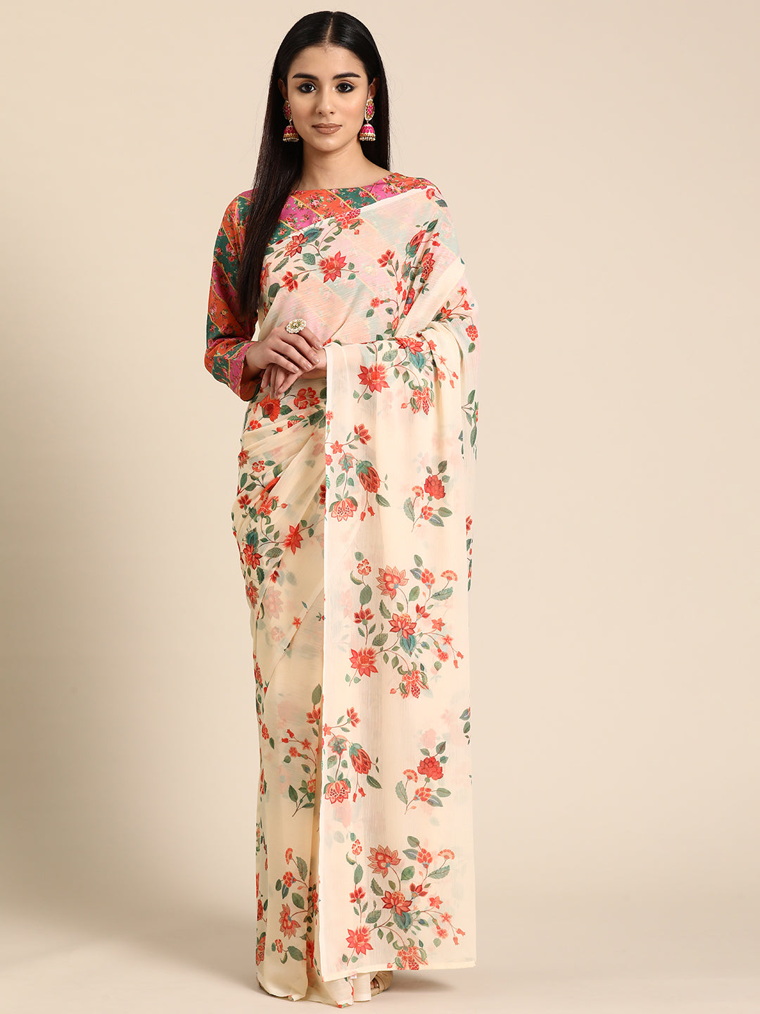 Floral Poly Chiffon Saree