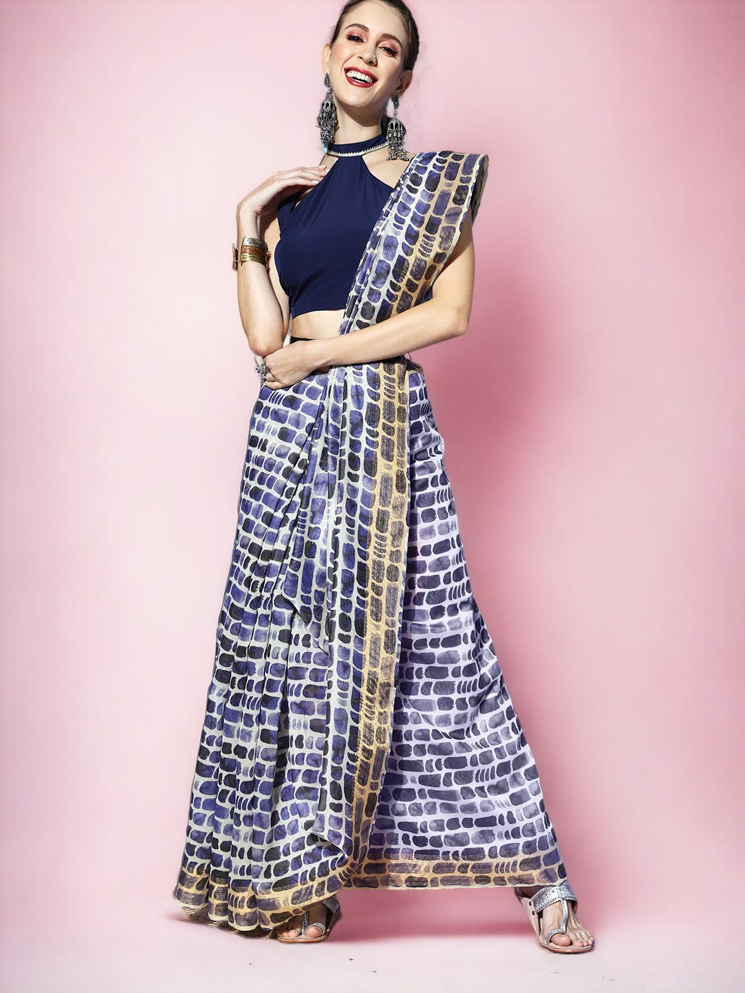 Abstract Saree With Zari Border