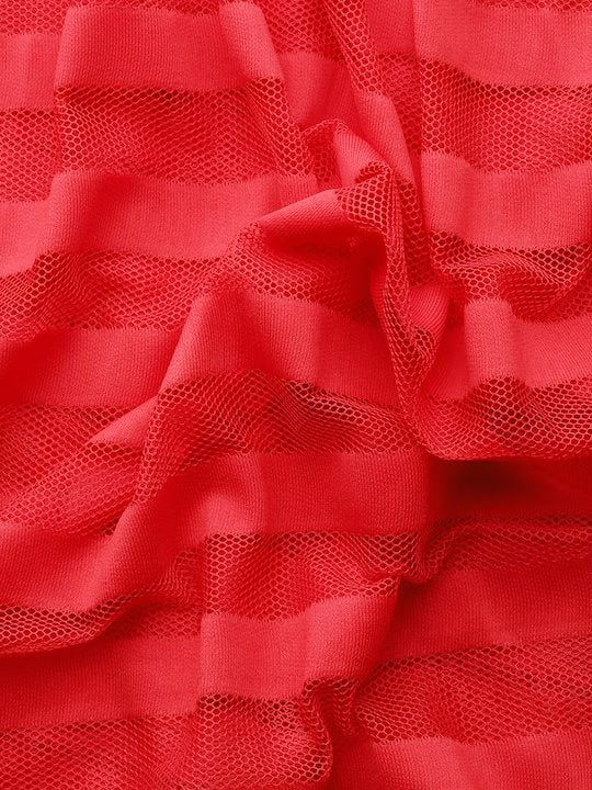 Red Self-Striped Ruffled Printed Fabric