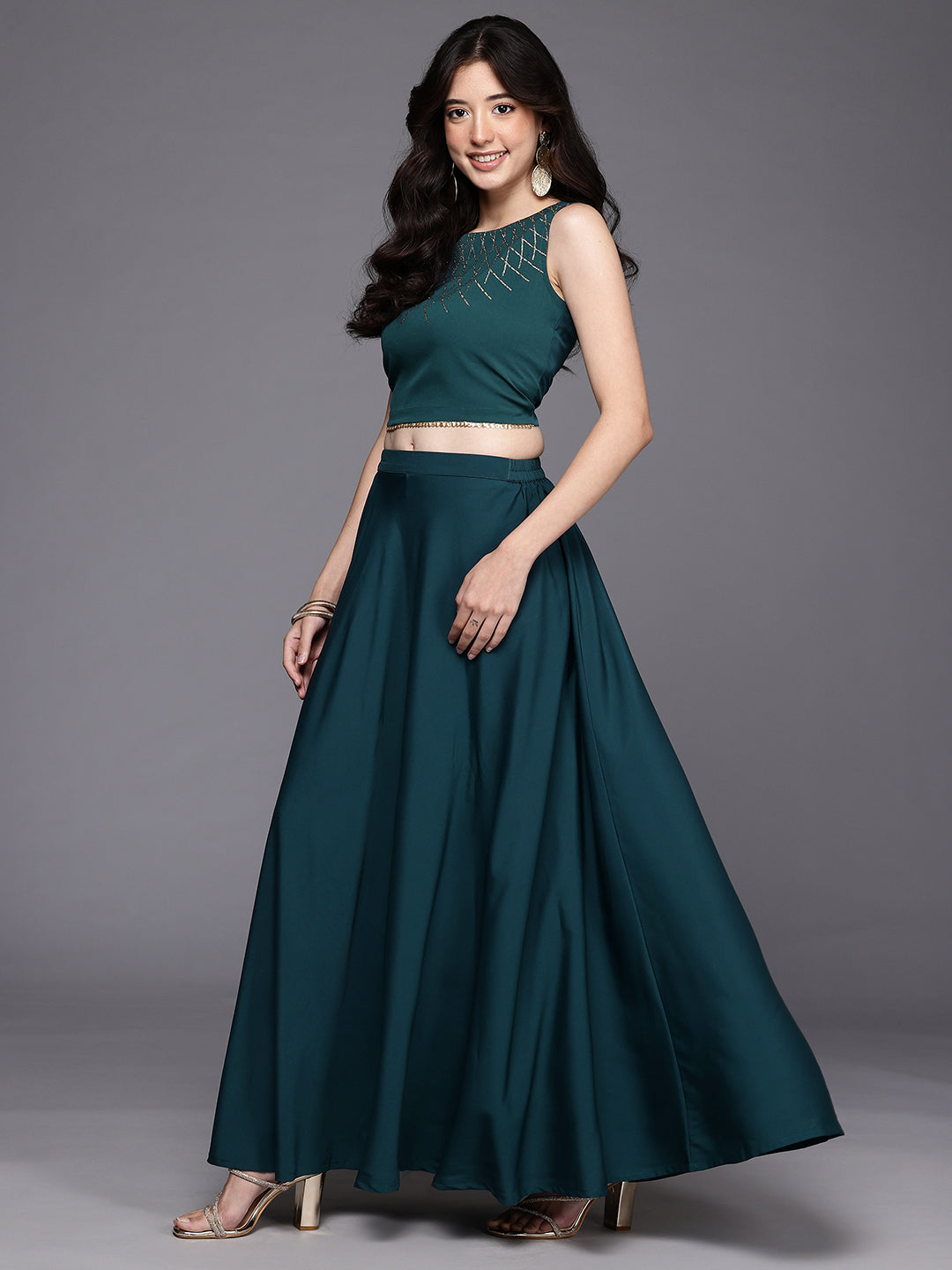 Embellished Top & Skirt With Shrug