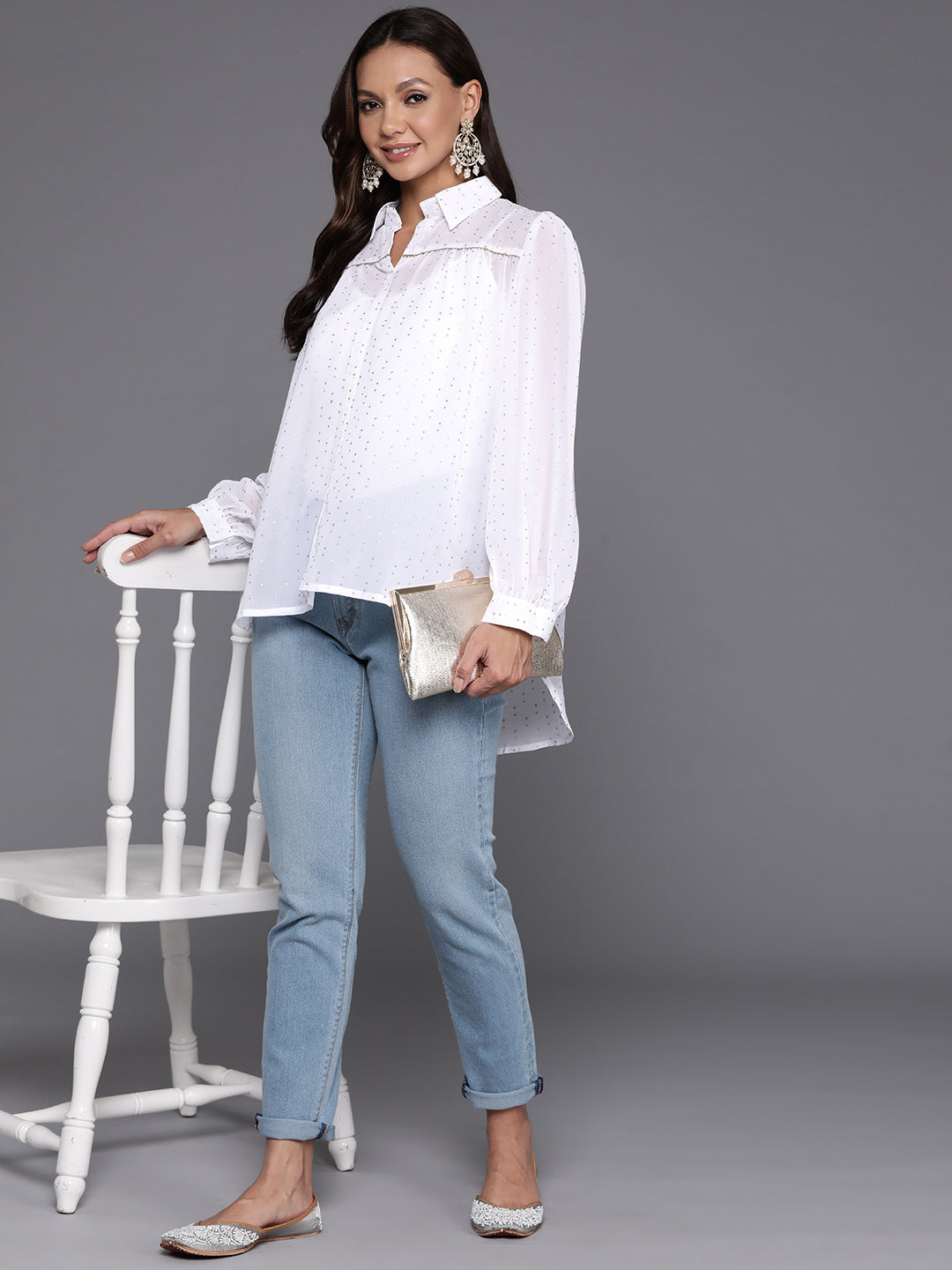 Self Design Shirt Collar Tunic