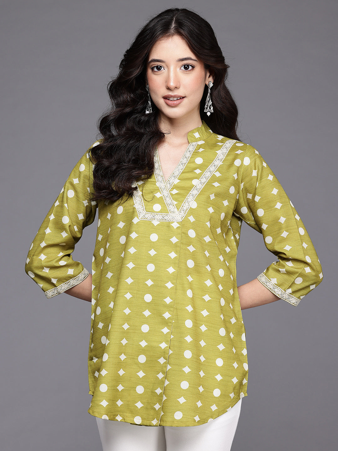 Mandarin Collar Printed Tunic