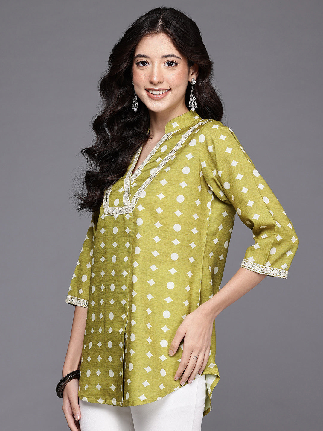 Mandarin Collar Printed Tunic