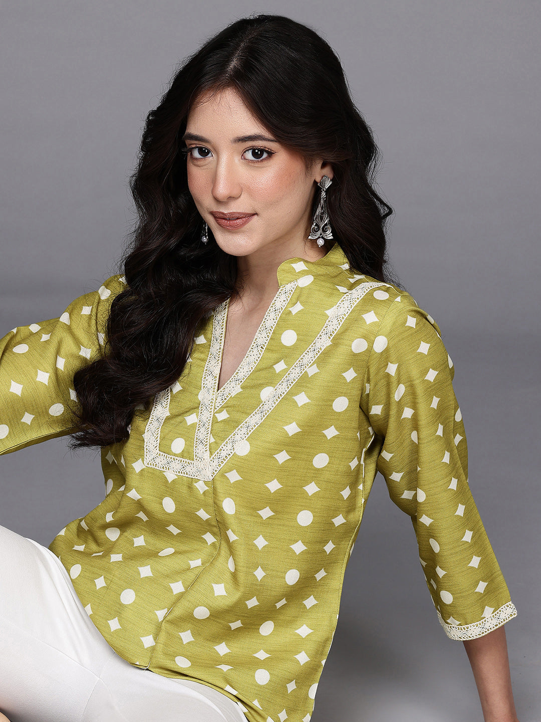 Mandarin Collar Printed Tunic