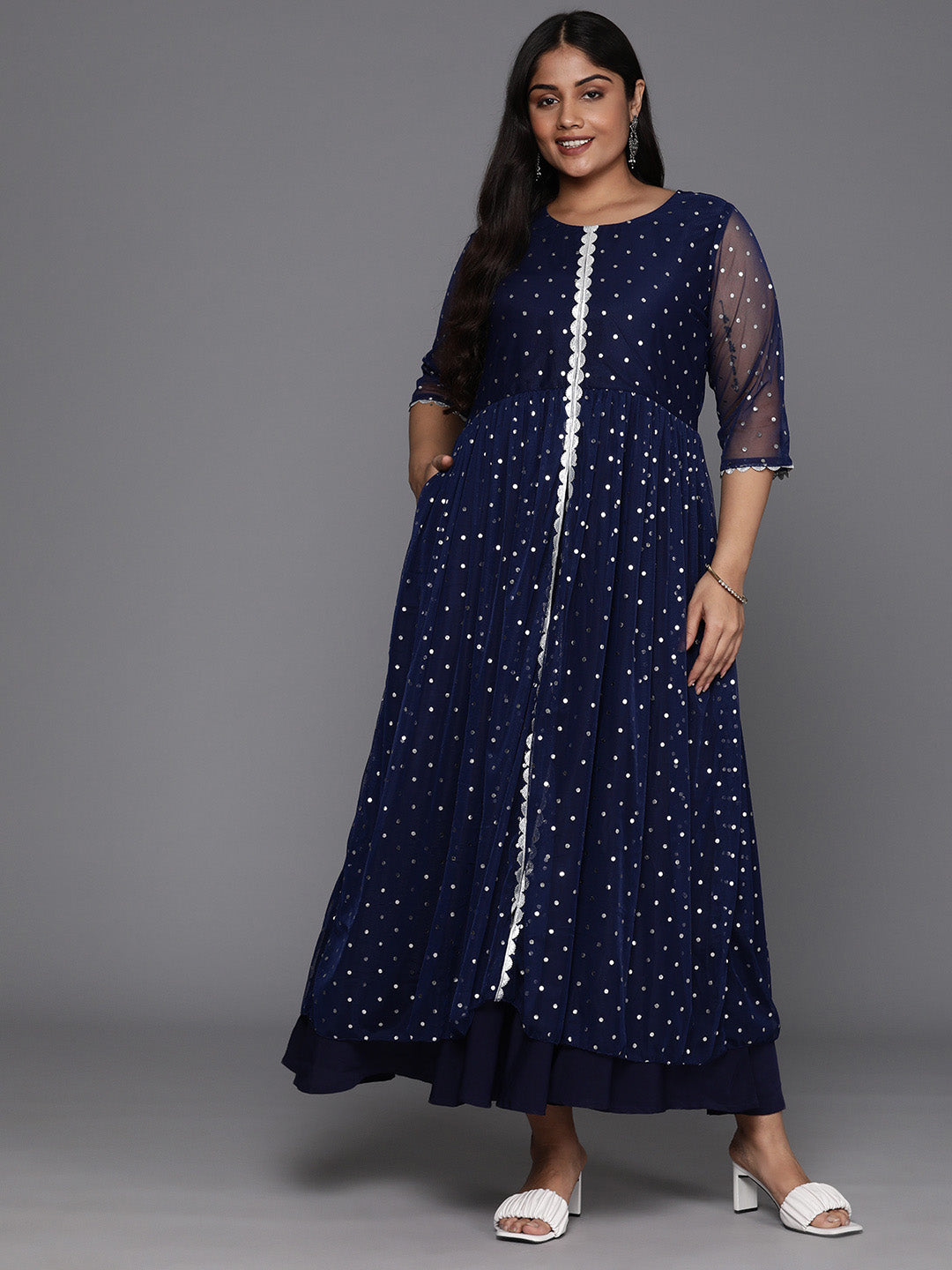 Plus Size Polka Dots Print A-Line Maxi Ethnic Dress Plus Size Polka Dots Print A-Line Maxi Ethnic Dress