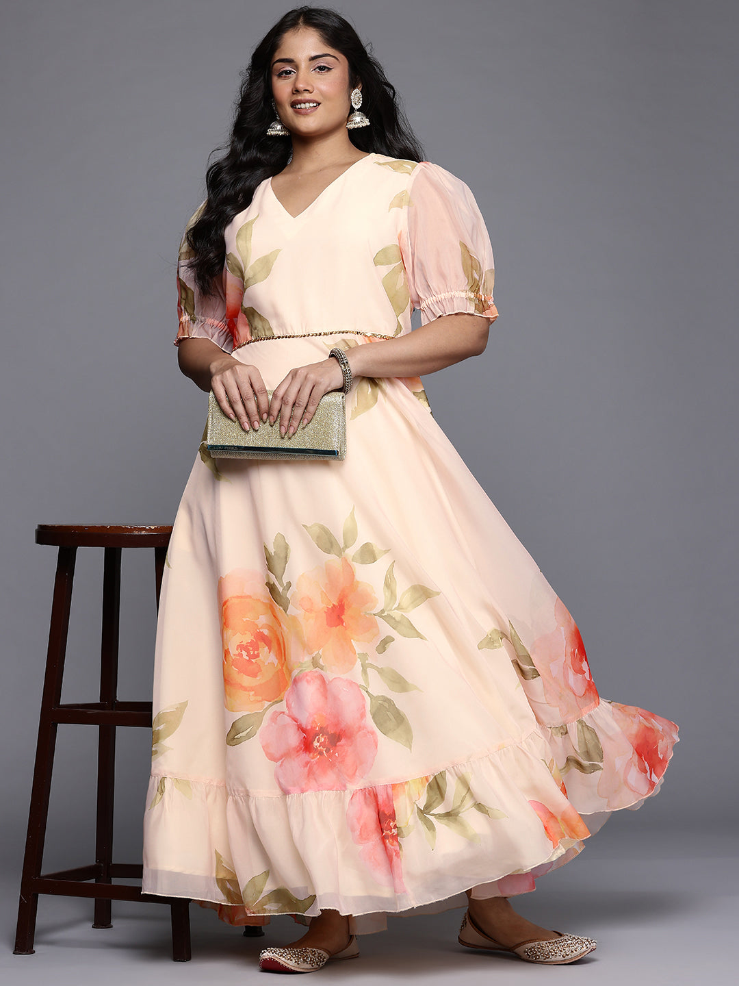 Floral Printed Draped Maxi Dress