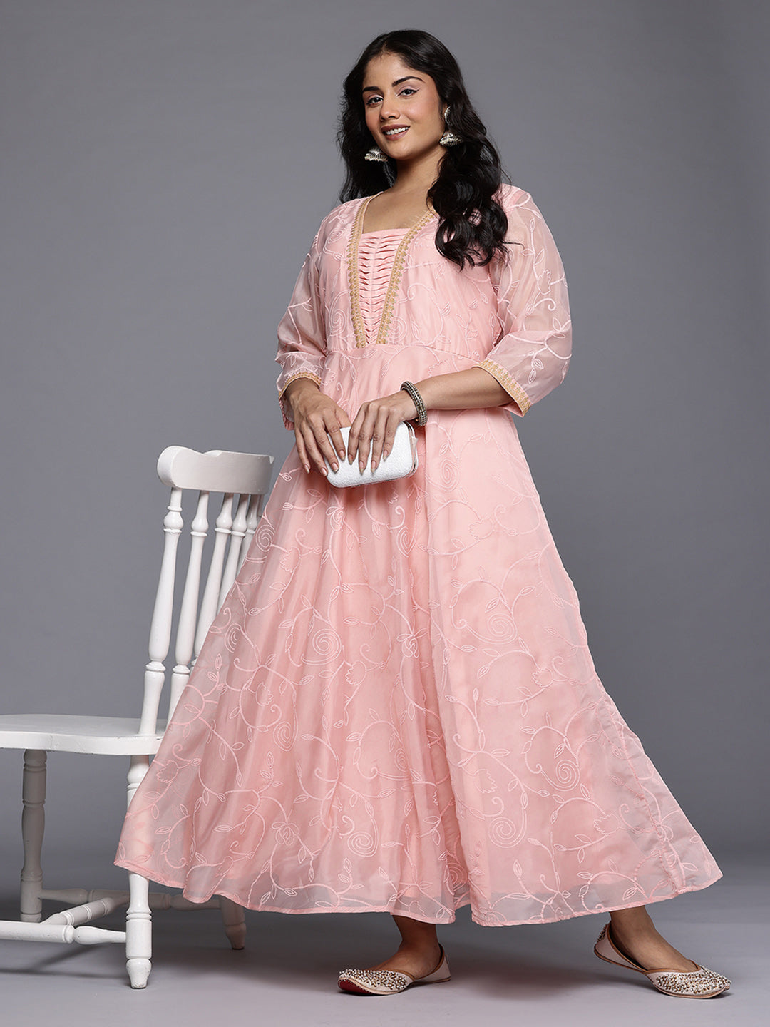 Floral Printed Sequined Detail Maxi Dress