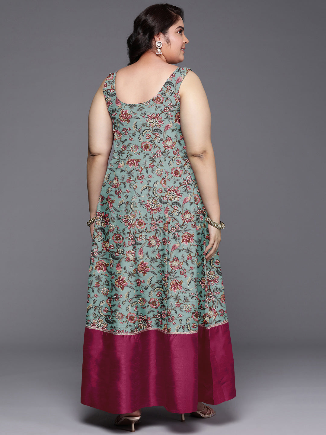 Women Plus Size Floral Printed Fit & Flare Maxi Ethnic Dress