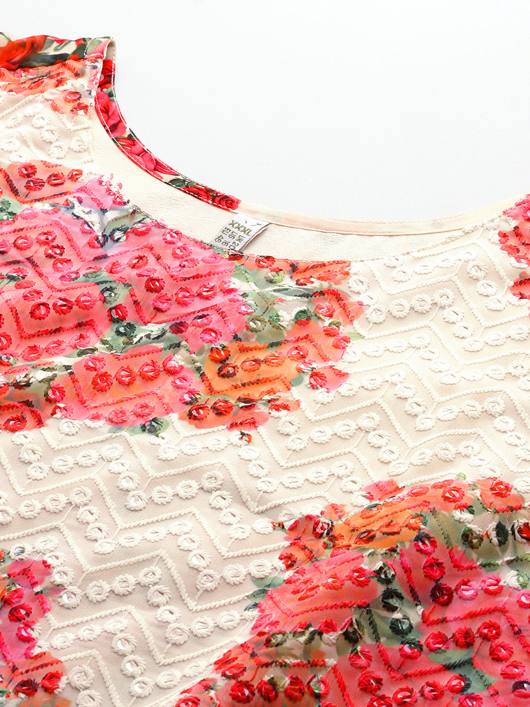 Plus Size Floral Embroidered Thread Work Regular Georgette Kurta