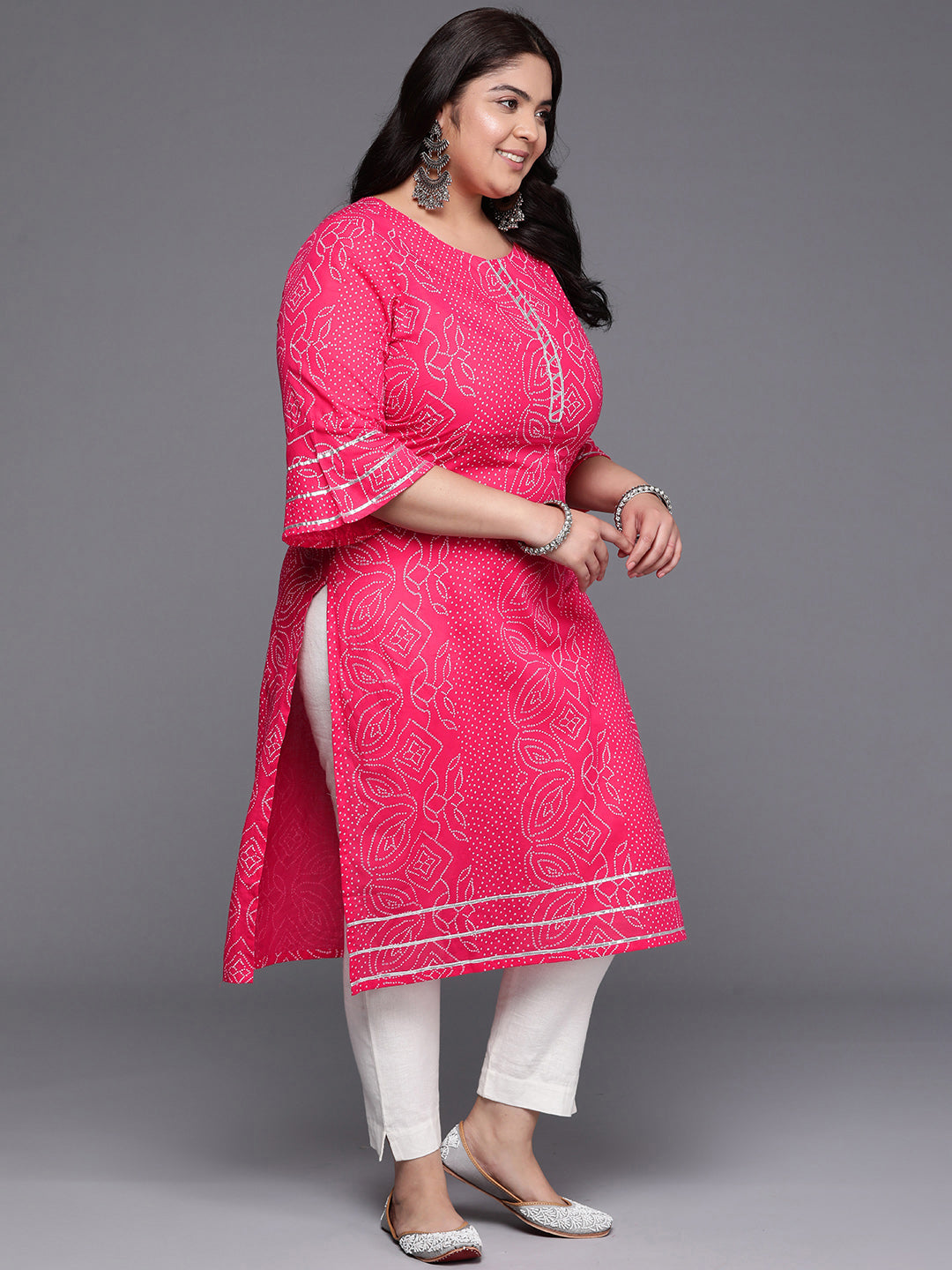Bandhani Printed Bell Sleeves Gotta Patti Pure Cotton Kurta