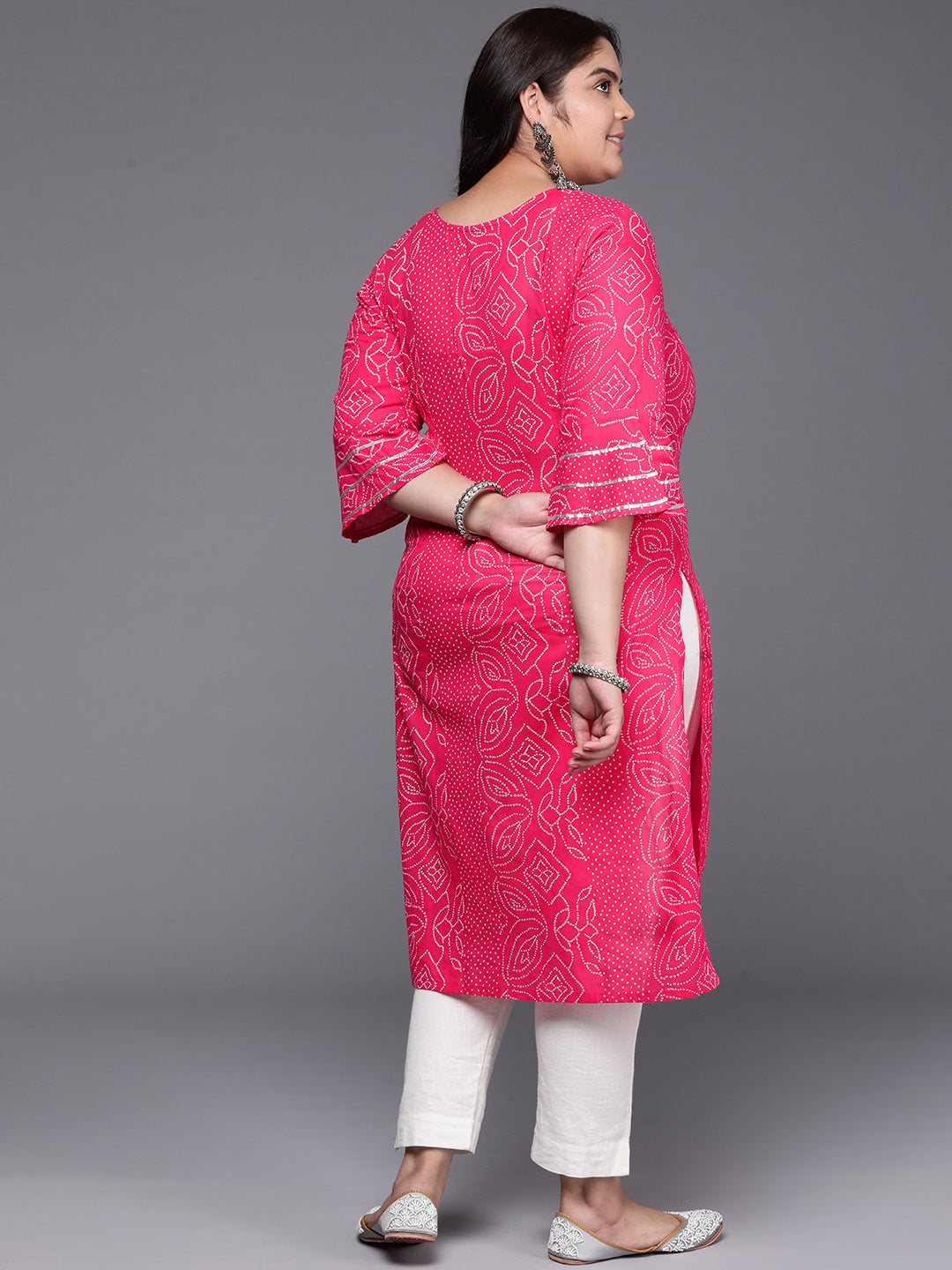 Bandhani Printed Bell Sleeves Gotta Patti Pure Cotton Kurta