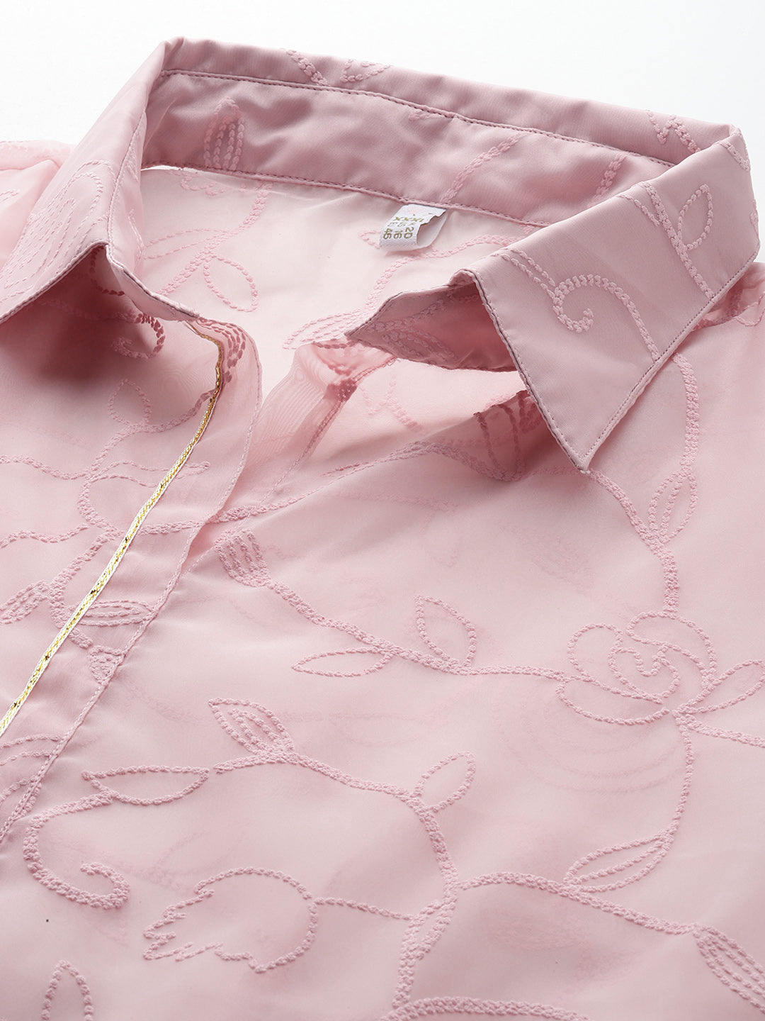 Plus Size Floral Embroidered Shirt Collar Regular Kurta with Trousers