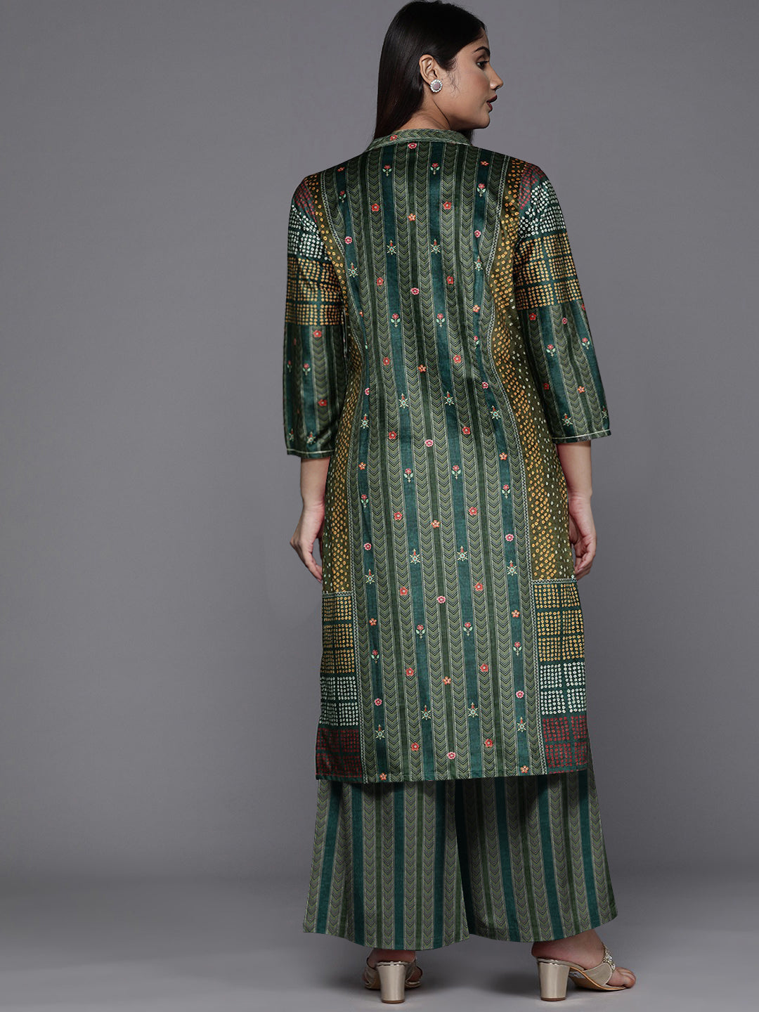 A PLUS BY AHALYAA Women Printed Regular Gotta Patti Velvet Kurta with Palazzos